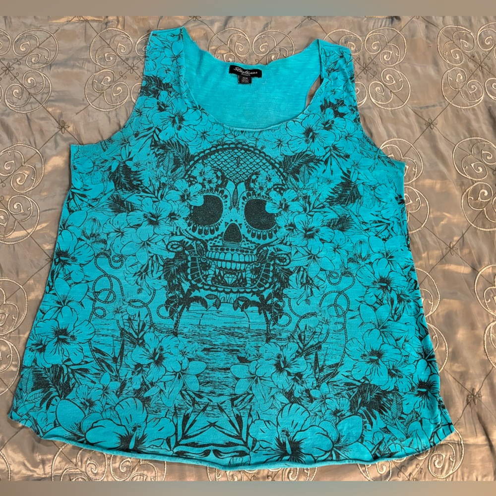 Streetwear Society Floral Skull Print Muscle Top